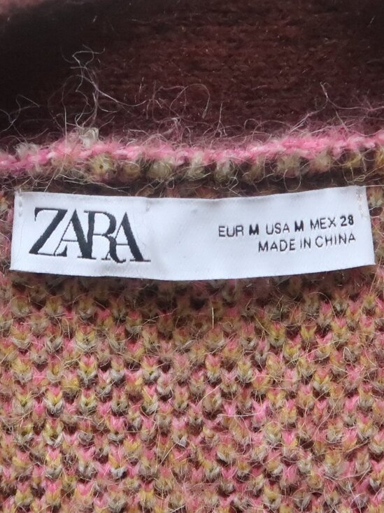 ZARA Oversized Chunky Floral Knit Cardigan Sweater Brown Pink Yellow Size M - Picture 14 of 16